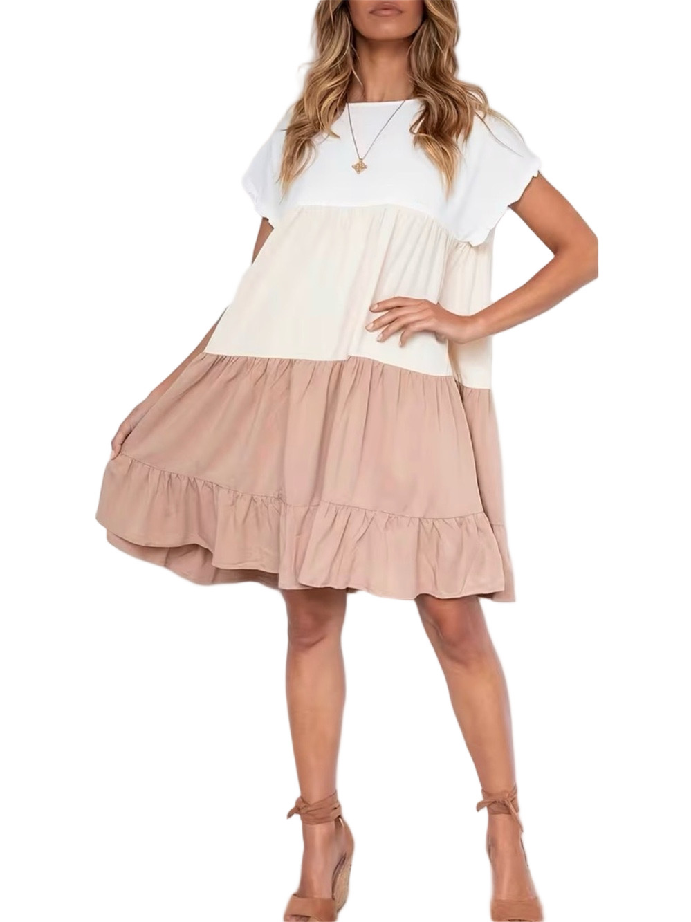 Ruffles Boho Babydoll Loose Swing Mini T-Shirt Dress